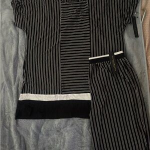 Donna Karan Black and White Striped Jumpsuit Set NWT